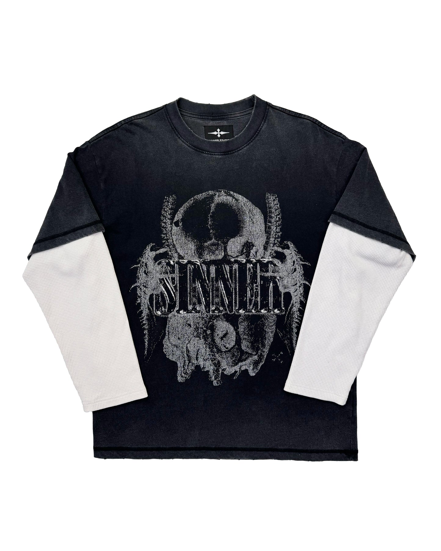SKULL LAYERED LONG SLEEVE SHIRT