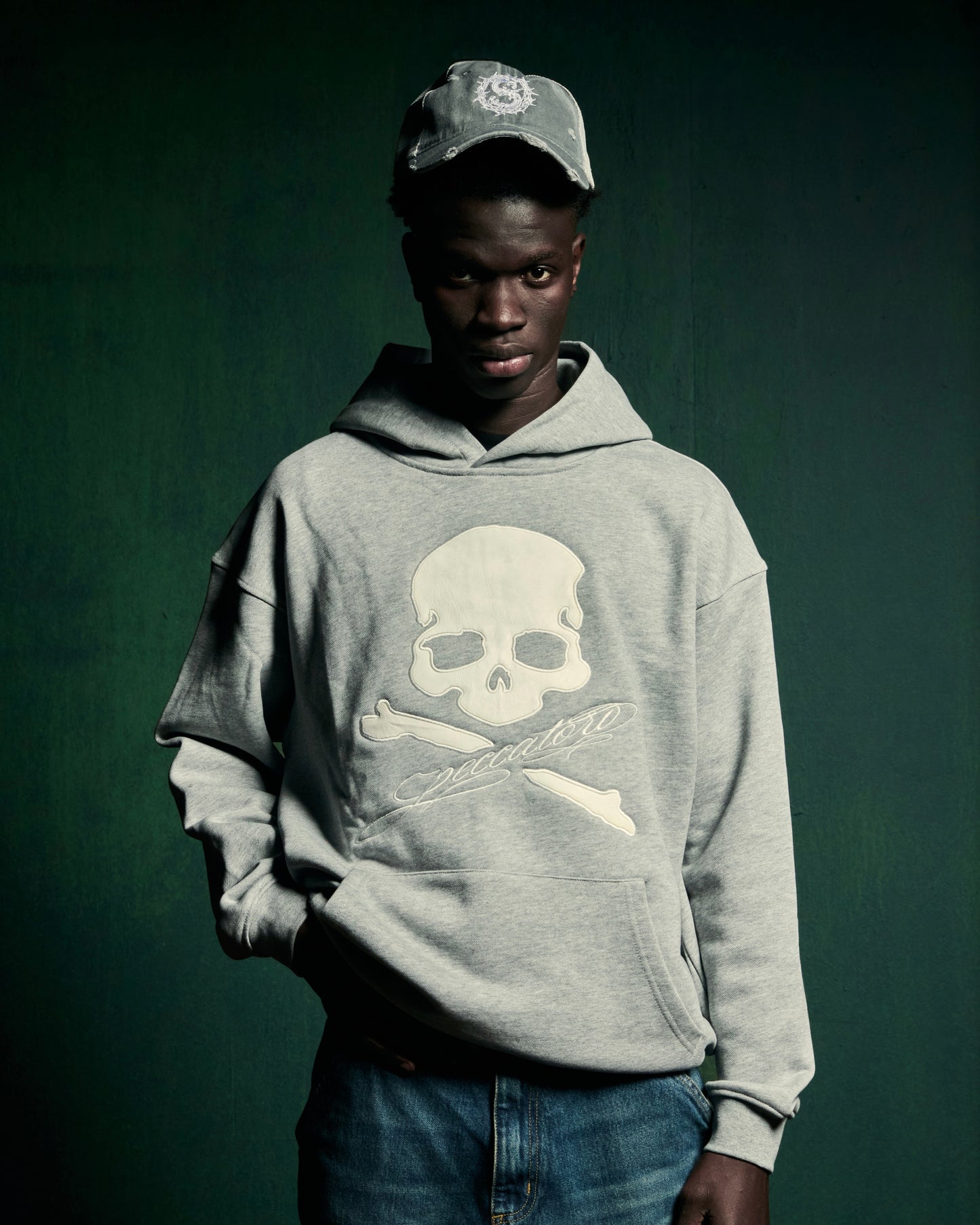 PECCATORI LEATHER SKULL HOODIE