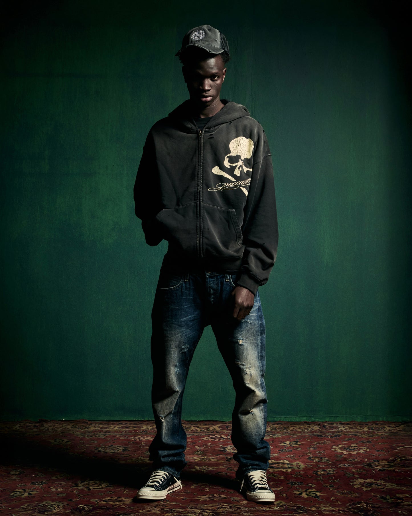 PECCATORI SKULL ZIP UP HOODIE